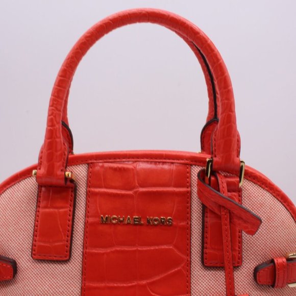 Michael Kors Bowling SATCHEL Shoulder Bag Purse Red Embossed Leather - Picture 6 of 13